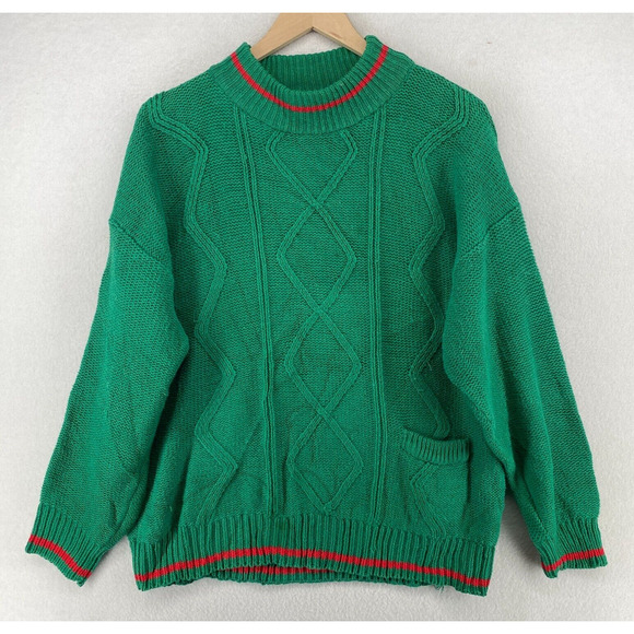French Navy Other - FRENCH NAVY Sweater Mens L Ramie Cotton Cable Jumper Pullover Green HK VTG